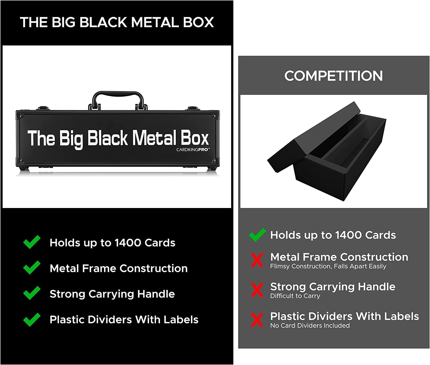 The Big Black Metal Box | LONG | Metal Storage Box for Cards